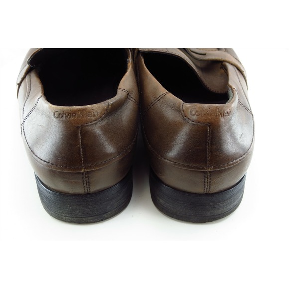Calvin Klein Men\'s 9.5M Brown‎ Leather Penny Loafers Slip On Dress Shoes F4605